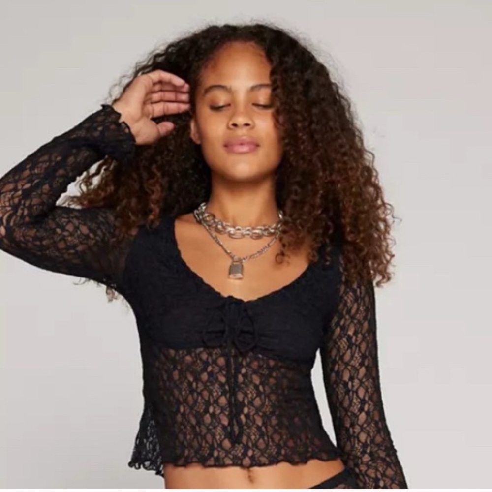 NWOT. Urban Outfitters Daphne Sheer Lace Long Sleeve Top.